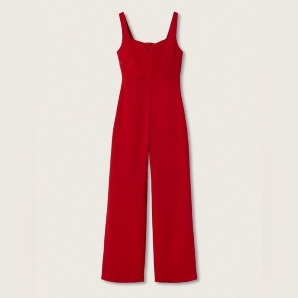 Mango Red Wide Leg Jumpsuit Strappy Back Zip